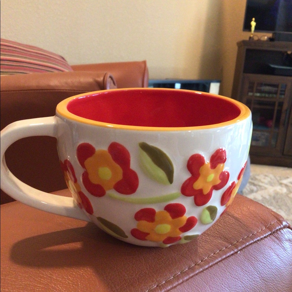 Starbucks Red Flower Coffee Mug Cup Hand Painted